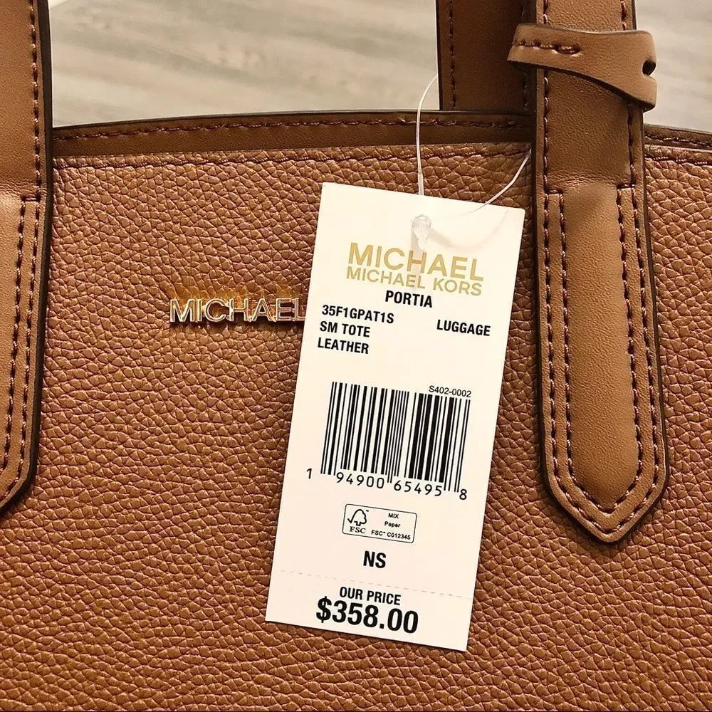 Michael Kors Portia Tote Bag Purse Leather Suede Luggage Brown $358 Brand New
